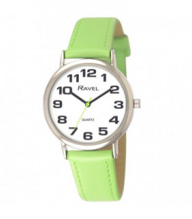 Ravel Unisex Classic Big Dial Lime Green Leather Strap Watch R0105.13.11A