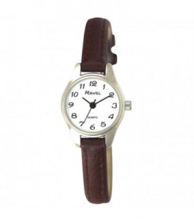 Ravel Ladies Polished Round Petite Gilt Case Brown Strap Watch R0124.14.2