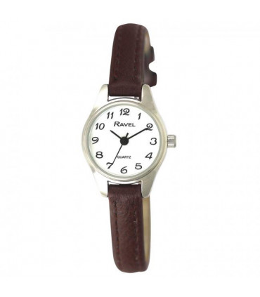 Ravel Ladies Polished Round Petite Gilt Case Brown Strap Watch R0124.14.2