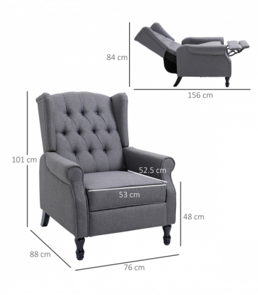 Recliner Armchair for Living Room Fabric Reclining Chair w/ Footrest Light Grey