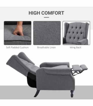 Recliner Armchair for Living Room Fabric Reclining Chair w/ Footrest Light Grey