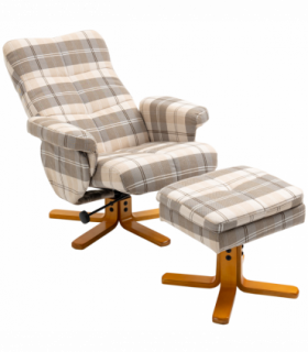 Recliner Chair and Footstool Linen-touch Fabric Wooden Base Multicolour
