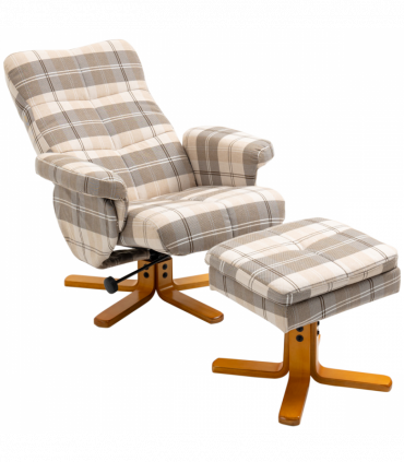 Recliner Chair and Footstool Linen-touch Fabric Wooden Base Multicolour