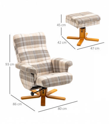 Recliner Chair and Footstool Linen-touch Fabric Wooden Base Multicolour