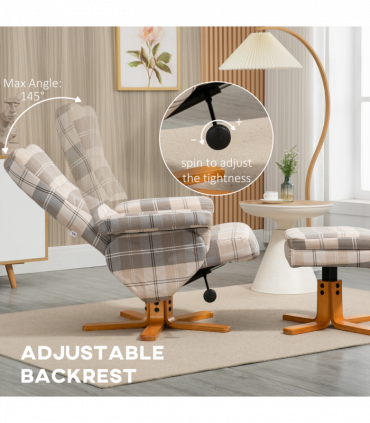 Recliner Chair and Footstool Linen-touch Fabric Wooden Base Multicolour