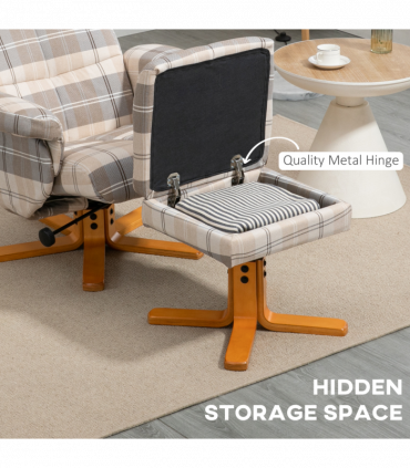 Recliner Chair and Footstool Linen-touch Fabric Wooden Base Multicolour