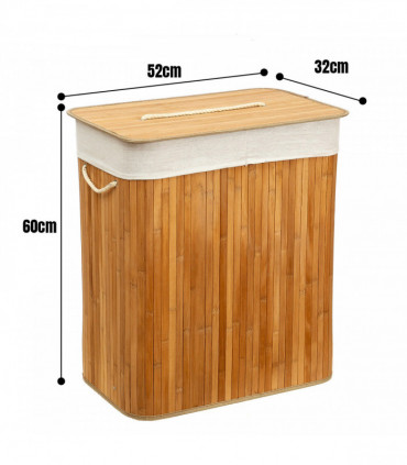 Rectangular Bamboo Laundry Basket-Natural with divider
