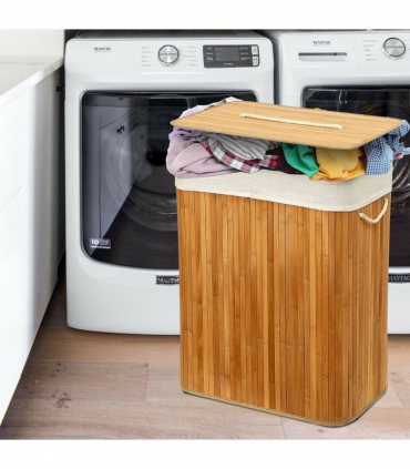 Rectangular Bamboo Laundry Basket-Natural with divider