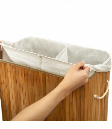 Rectangular Bamboo Laundry Basket-Natural with divider