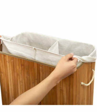 Rectangular Bamboo Laundry Basket-Natural with divider