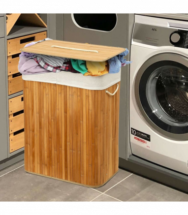 Rectangular Bamboo Laundry Basket-Natural with divider