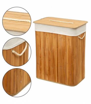 Rectangular Bamboo Laundry Basket-Natural with divider