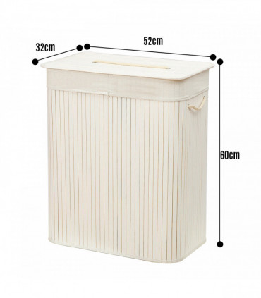 Rectangular Bamboo Laundry Basket-White with Divider