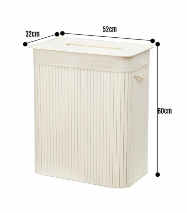 Rectangular Bamboo Laundry Basket-White with Divider