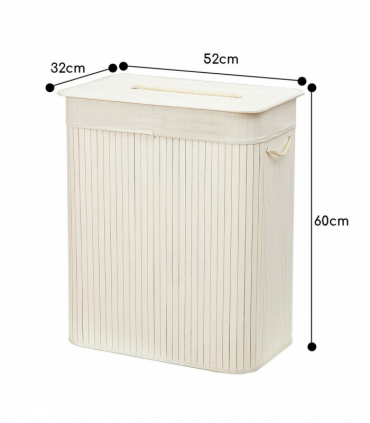 Rectangular Bamboo Laundry Basket-White with Divider