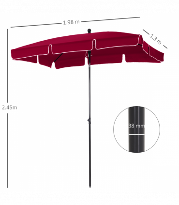 Red Rectangular Garden Parasol Aluminium Sun Umbrella Patio Garden Tilt 2x1.25M