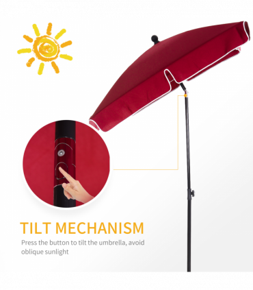 Red Rectangular Garden Parasol Aluminium Sun Umbrella Patio Garden Tilt 2x1.25M