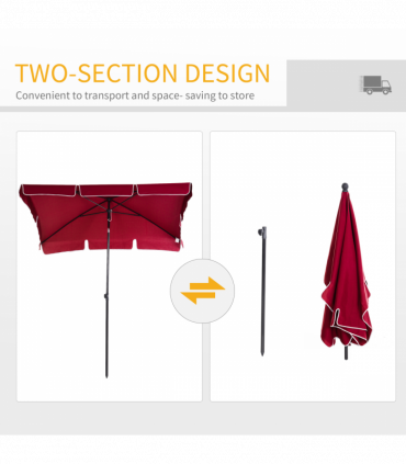 Red Rectangular Garden Parasol Aluminium Sun Umbrella Patio Garden Tilt 2x1.25M