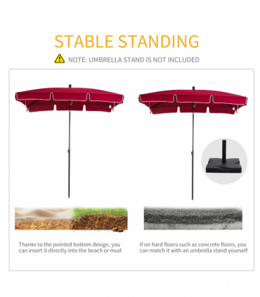 Red Rectangular Garden Parasol Aluminium Sun Umbrella Patio Garden Tilt 2x1.25M