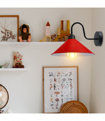 Red Wall Light Fixture,Black Wall Sconce E27 Base Socket Screw Type Wall Mounted Swan Neck Cone Shape Shade