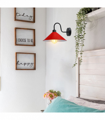Red Wall Light Fixture,Black Wall Sconce E27 Base Socket Screw Type Wall Mounted Swan Neck Cone Shape Shade