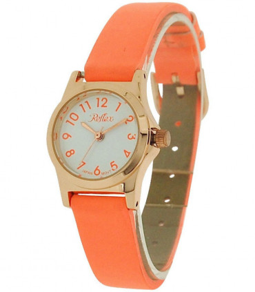 Reflex Girls Ladies White Dial Rose Gold Tone Metal Orange Strap Watch 101331LT
