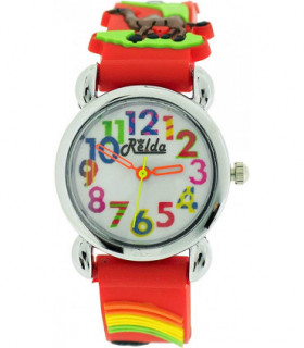 Relda Children's Big Number Analog 3D Zoo Animals Red Silicone Strap Girl's Watch REL106
