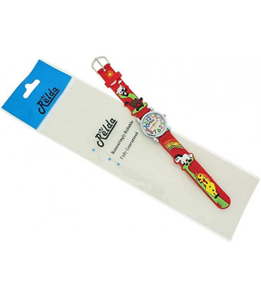Relda Children's Big Number Analog 3D Zoo Animals Red Silicone Strap Girl's Watch REL106