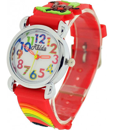 Relda Children's Big Number Analog 3D Zoo Animals Red Silicone Strap Girl's Watch REL106
