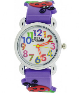 Relda Children's Big Number Analog Ladybird On Purple Silicone Strap Girl's Watch REL105