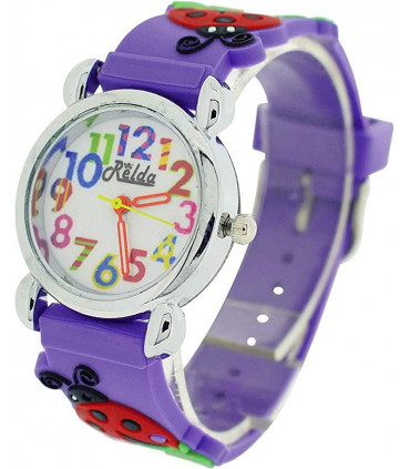 Relda Children's Big Number Analog Ladybird On Purple Silicone Strap Girl's Watch REL105
