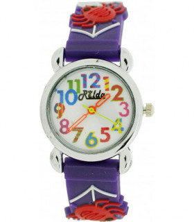 Relda Children's Big Number Analog Spiders & Web On Purple Silicone Strap Girl's Watch REL103