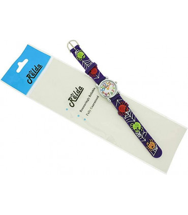 Relda Children's Big Number Analog Spiders & Web On Purple Silicone Strap Girl's Watch REL103