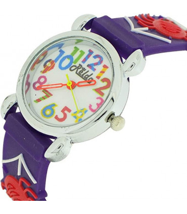 Relda Children's Big Number Analog Spiders & Web On Purple Silicone Strap Girl's Watch REL103