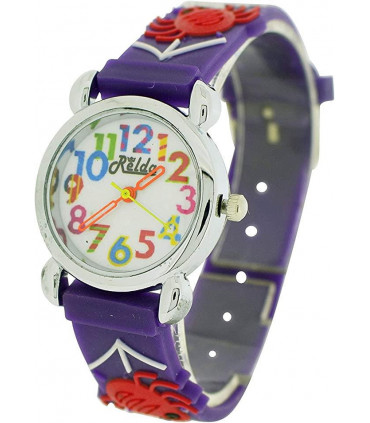 Relda Children's Big Number Analog Spiders & Web On Purple Silicone Strap Girl's Watch REL103