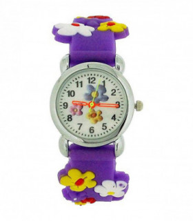 Relda Children's Analogue 3D Colourful Flower Purple Silicone Strap Girl's Watch REL42
