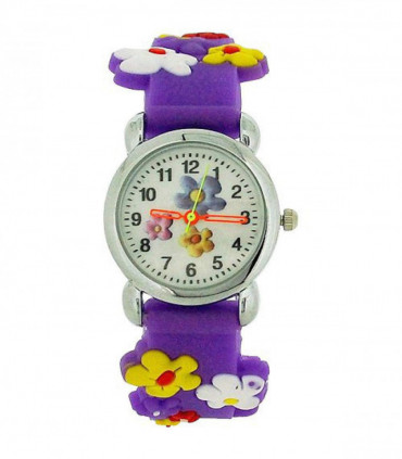Relda Children's Analogue 3D Colourful Flower Purple Silicone Strap Girl's Watch REL42