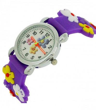 Relda Children's Analogue 3D Colourful Flower Purple Silicone Strap Girl's Watch REL42