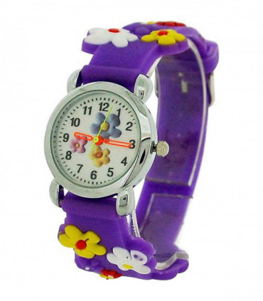 Relda Children's Analogue 3D Colourful Flower Purple Silicone Strap Girl's Watch REL42