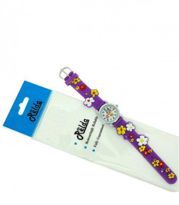 Relda Children's Analogue 3D Colourful Flower Purple Silicone Strap Girl's Watch REL42