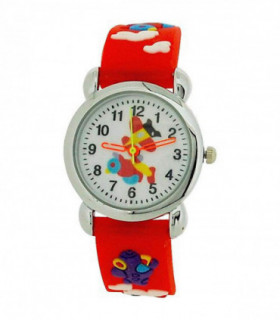 Relda Children's Analogue 3D Flying Aeroplane Red Silicone Strap Boy's Watch REL44