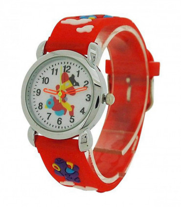 Relda Children's Analogue 3D Flying Aeroplane Red Silicone Strap Boy's Watch REL44