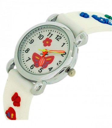 Relda Children's Analogue 3D Multicolor Butterfly White Silicone Strap Girl's Watch REL40