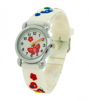 Relda Children's Analogue 3D Multicolor Butterfly White Silicone Strap Girl's Watch REL40