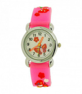 Relda Children's Analogue 3D Red Butterfly Neon Pink Silicone Strap Girl's Watch REL43