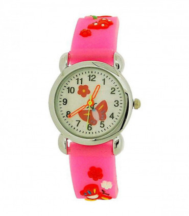 Relda Children's Analogue 3D Red Butterfly Neon Pink Silicone Strap Girl's Watch REL43