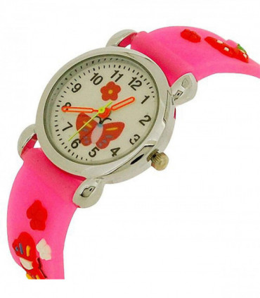 Relda Children's Analogue 3D Red Butterfly Neon Pink Silicone Strap Girl's Watch REL43