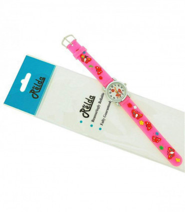 Relda Children's Analogue 3D Red Butterfly Neon Pink Silicone Strap Girl's Watch REL43