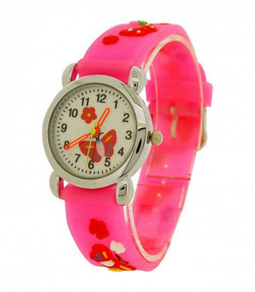 Relda Children's Analogue 3D Red Butterfly Neon Pink Silicone Strap Girl's Watch REL43