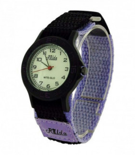 Relda Children's Analogue Nite-Glo Quartz Luminous Dial Purple & Black Velcro Girls Watch REL58